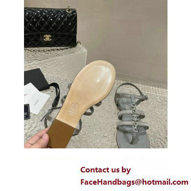 Chanel Satin, Metal  &  Strass Thong Sandals G40128 Gray 2023